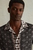 Linen Printed Cuban Collar Shirt in Black Multi