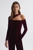 Velvet Off-The-Shoulder Jumpsuit in Berry