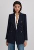 Lana Navy Tailored Textured Wool Blend Double Breasted Blazer