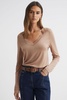 Jersey V-Neck Top in Camel