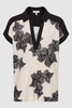 Printed Open Collar Top in Cream/Black