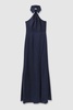 Gemi Navy Halston Satin Halter Neck Maxi Dress