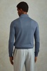 Merino Wool Half-Zip Funnel Neck Jumper in Airforce Blue