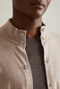 Merino Wool Button-Through Funnel Neck Cardigan in Wheat Melange