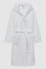 Textured Cotton Hooded Dressing Gown in White