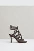 Mesh Leather Strappy Heels in Chocolate