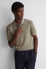 Half-Zip Textured Polo T-Shirt in Taupe