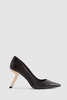 Leather Angled Heel Court Shoes in Black