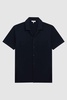 Mercerised 100% Cotton Jersey Cuban Collar Shirt in Navy