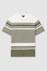 Mercerised Cotton Striped Crew Neck T-Shirt in White/Sage