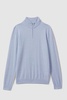 Merino Wool Half-Zip Funnel Neck Jumper in Soft Blue Melange