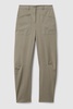 Cotton Blend Barrel Leg Trousers in Olive