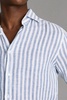 Linen Button-Through Shirt in Soft Blue Herringbone Stripe