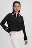 Silk Contrast Trim Button-Through Shirt in Black