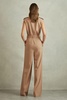 Wool Blend Double Breasted Belted Jumpsuit in Stone