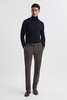 Slim Fit Merino Wool Roll Neck Jumper in Navy