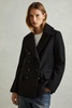 Wool Blend Double Breasted Pea Coat in Black