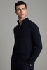 Merino Wool Half-Zip Funnel Neck Jumper in Navy