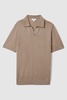 Merino Wool Open Collar Polo Shirt in Camel