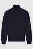 Slim Fit Merino Wool Roll Neck Jumper in Navy