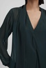 Semi Sheer Satin Tie Neck Blouse in Green