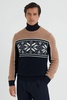 Fairisle Pattern Crew Neck Jumper in Navy/Camel