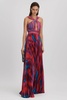 Amur Pleated Halter Neck Maxi Dress in Fire Ice