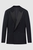 Modern Fit Satin Lapel Double Breasted Jacquard Blazer in Navy