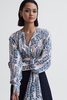 Cropped Printed Belted Blouse in Pink/Blue