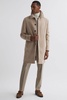 Wool Check Mid Length Coat in Oatmeal