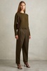 Drawstring Waist Tapered Trousers in Khaki