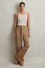 Petite Cotton Blend Wide Leg Cargo Trousers in Camel