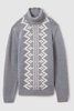 Wool Blend Fair Isle Roll-Neck Jumper in Grey