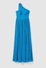 Amur One Shoulder Pleated Maxi Dress in Blue Surf