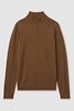 Merino Wool Half-Zip Funnel Neck Jumper in Tobacco Brown