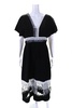 womens embroidered mesh v neck a line dress black white