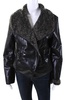 womens black reptile print faux fur lining jacket