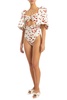 cherry bomb puff-sleeved swimsuit in off white