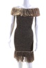 womens glittery gold fringe off shoulder mini dress