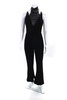 womens back zip sheer trim sleeveless flare leg jumpsuit black