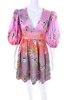 womens graphic ombre print v-neck bishop sleeve dress pink