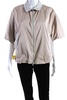 womens full zipper short sleeves jacket beige grey