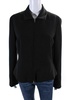 womens front zip collared pinstriped jacket black