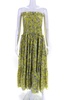 womerns floral print strapless smocked maxi dress green