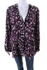 womens purple printed v-neck long sleeve blouse top