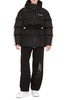 PALM ANGELS Black Full Zip Down Jacket with Contrasting Sleeves and Drawstring Waist