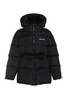 PALM ANGELS Black Full Zip Down Jacket with Contrasting Sleeves and Drawstring Waist