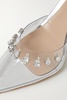 85 crystal-embellished PVC and metallic leather slingback pumps