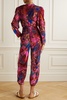 Floral-print velvet jumpsuit