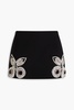 Crystal-embellished wool-blend crepe mini skirt